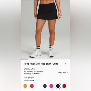 lululemon Pace Rival Mid Rise skirt long size 2 black Looks brand new